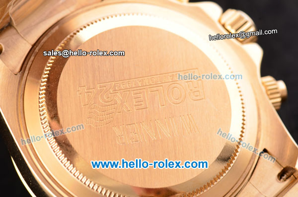 Rolex Daytona Chronograph Miyota OS20 Quartz Gold Case/Strap with Colorful Diamond Bezel and Black Dial - Click Image to Close